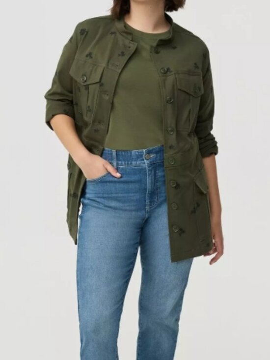 torrid Jackets & Blazers - NWT Torrid Olive Fitted Military Embroidered Tawny Daisies Floral Cotton Jacket